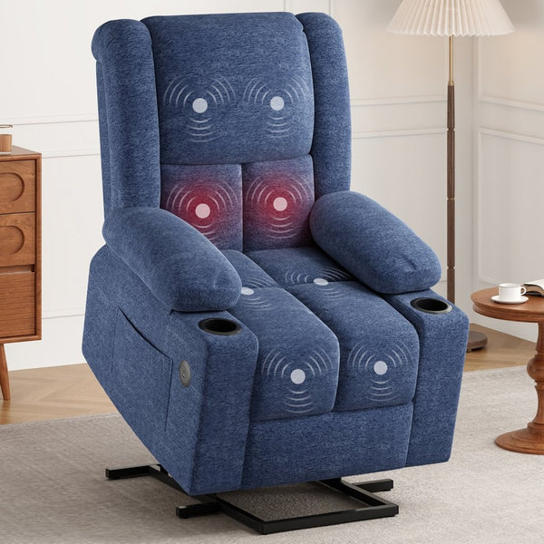 English Elm Power Lift Recliner Chair With Massage, Heat, Usb Ports & Cup Holders - Ideal For Seniors' Comfort! T3623P380499-GIGA