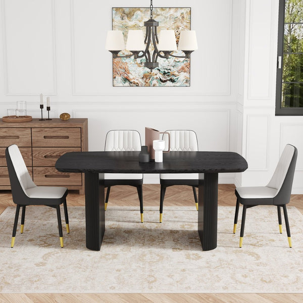 English Elm Table And Chair Set: Modern Black Wood-Grain Dining Table With 4 Stylish Spliced Chairs For Comfort W1151S04177-GIGA
