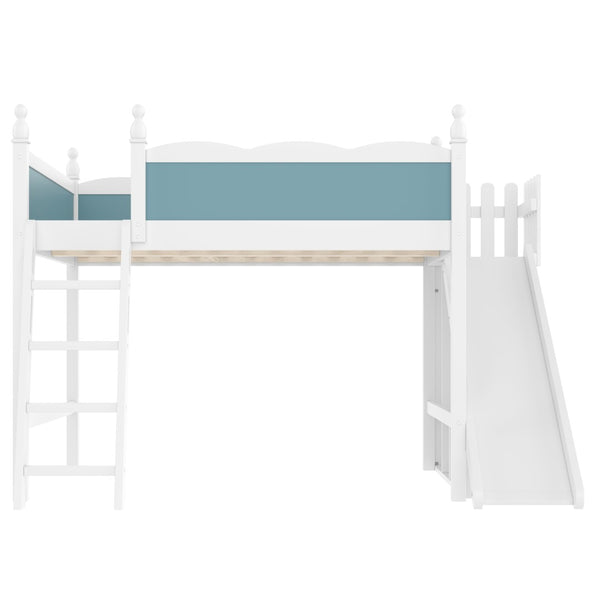 English Elm Queen Loft Bed With Storage Shelves, Fun Detachable Slide, Solid Wood Design, Blue & White Finish W1580S00249-GIGA
