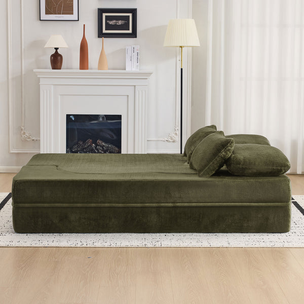 English Elm Queen Foldable Sofa Bed with Plush Chenille Cover, High-Density Foam Convertible Futon for Living Room Guest Room Bedroom Green W1829P348207