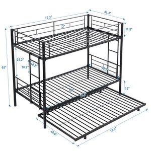 English Elm Twin Twin Over Twin Metal Bunk Bed with Trundle Black - Space-Saving, Sturdy Steel Frame, Quiet Stairs W2297P293753