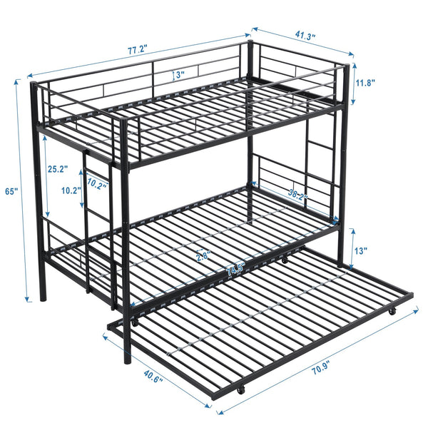 English Elm Twin Twin Over Twin Metal Bunk Bed with Trundle Black - Space-Saving, Sturdy Steel Frame, Quiet Stairs W2297P293753