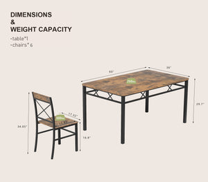 English Elm Dining Table Set With 6 Chairs - Rustic Walnut Finish, Compact Design, Easy Assembly For Small Spaces W2129P388681