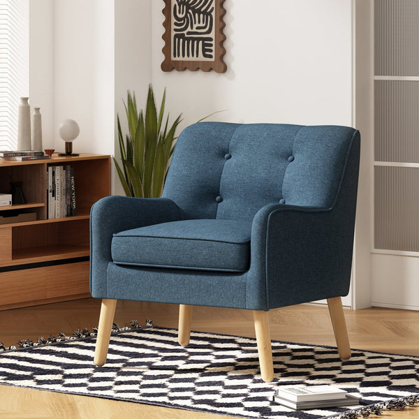 English Elm Christopher Knight Home® - Mid-Century Tufted Armchair with Solid Wood Legs, Ergonomic Foam Seating & Stain-Resistant Fabric Finish Blue N767P257565E