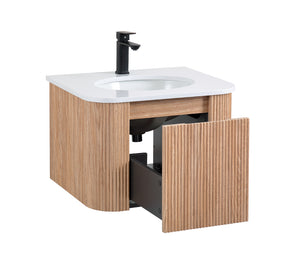 English Elm Arcora 24 Inch Curved Wall-Mount Bathroom Vanity with Integrated Cultured Marble Sink, Soft-Close Drawer, Natural Wood Texture W3235P336171