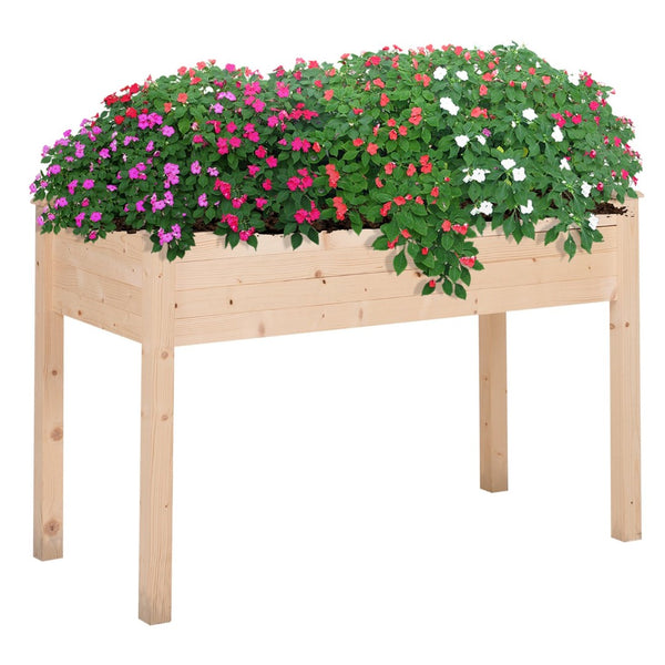 English Elm Outsunny Elevated Wooden Planter Box, 48" X 22", Ergonomic Garden Bed With Self-Drainage For Herbs, Veggies, Flowers, Perfect For Patios And Balconies! W2225P174407-GIGA
