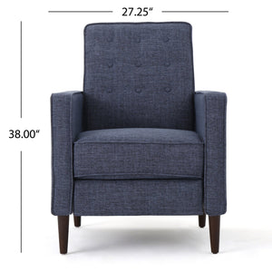 English Elm Christopher Knight Home® - Fabric Recliner Chair Mid-Century Modern Pushback Single Sofa with Tufted Cushion, Birch Legs, Cozy Comfort Dark Blue 60741.00DBL