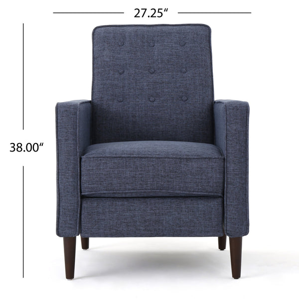 English Elm Christopher Knight Home® - Fabric Recliner Chair Mid-Century Modern Pushback Single Sofa with Tufted Cushion, Birch Legs, Cozy Comfort Dark Blue 60741.00DBL