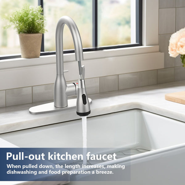 English Elm Kitchen Pull Down Faucet Brushed Nickel High Arc Sprayer for Farmhouse Bar Sinks T3177P289664