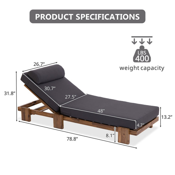 English Elm U_style Solid Acacia Wood Outdoor Lounge Set Adjustable Reclining Poolside Chairs with Headrest Dark Gray WY000483AAE