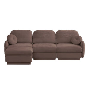 English Elm 105" Chenille Sectional Sofa with Movable Ottoman Deep Seat Quilted Cushions Living Room Rose Dust W714S01778