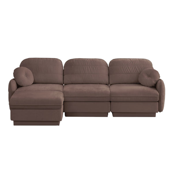 English Elm 105" Chenille Sectional Sofa with Movable Ottoman Deep Seat Quilted Cushions Living Room Rose Dust W714S01778