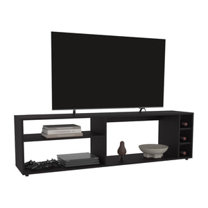 English Elm Tv Stand with Three Open Shelves for Media Storage and Decor, Slim Profile, Eco-Friendly Engineered Wood Black 68.5 L x 18.9 W x 3.54 H B097P296884