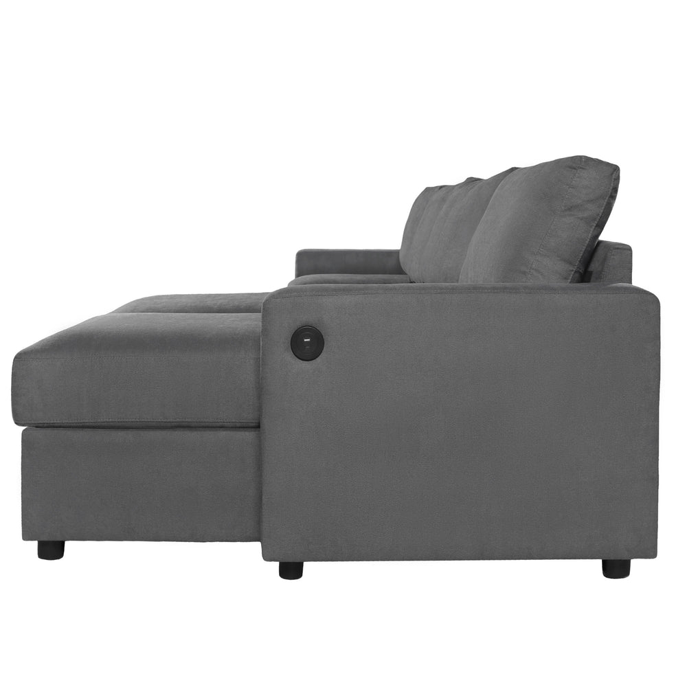 English Elm 103.9" Sectional Sofa with Hidden Storage Chaise, Reconfigurable U-Shape, 4 USB Ports, Durable Twill Upholstery Dark Gray N719S001950R