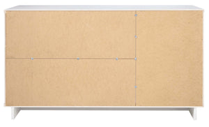 English Elm Granville 55" Sideboard in White Solid Wood with Ribbed Drawers, Gold Handles, 3 Shelves, 50" TV Ready B365S00114