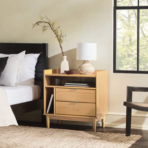 Lee Mid-Century Modern 25" Solid Pine 2-Drawer Nightstand - Stylish Storage for Any Room!