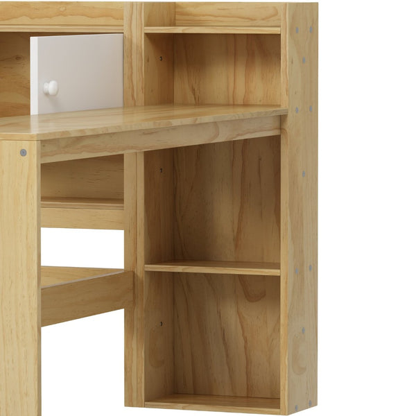 English Elm Wooden L-shape Twin Daybed with Desk Bookshelf and Nine Storage Compartments N733S351668M