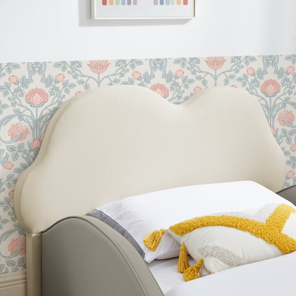 English Elm Twin Cloud Shaped Toddler Bed Upholstered Pu Leather with Guardrails and Storage Pocket Beige W1413S00186