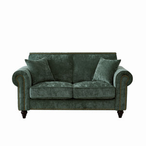 English Elm 63" Modern 2-Seater Sofa with Chenille Velvet, Rolled Arms, Nailhead Trim, Solid Wood Frame Durable Green W3373S00043