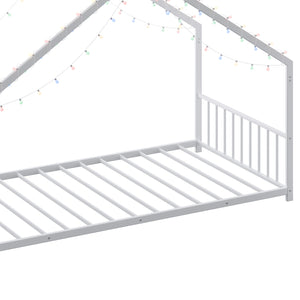 English Elm Twin iron roof bed frame with LED light strips for kids, sturdy 350lb capacity, easy 30-min assembly White W1820P308330