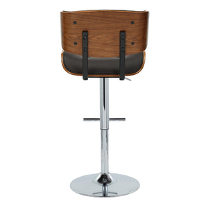 English Elm Adjustable Swivel Barstools Mid Century Walnut Faux Leather Chrome Set of 2 B202S01997