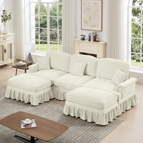 English Elm Classic Comfy Modular U-Shape Sectional Sofa: Stylish Chenille Couch With Flared Arms & Ottomans W3041S00235