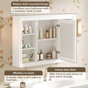 English Elm 42'' Wall Mount Medicine Cabinet White Mdf Mirror Door Six Open Shelves Towel Rod N710P363544K