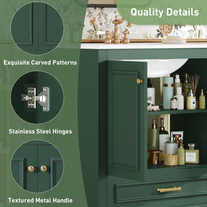 English Elm 30" Elegant Bathroom Vanity with Ceramic Sink, French-Inspired Compact Cabinet with Drawer & Shelf Green N710P317676F