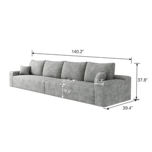 English Elm 140" Plush Cloud Sectional Sofa with Corduroy Upholstery, Deep Seat Modular Design, No Assembly Needed Grey W2824S00047