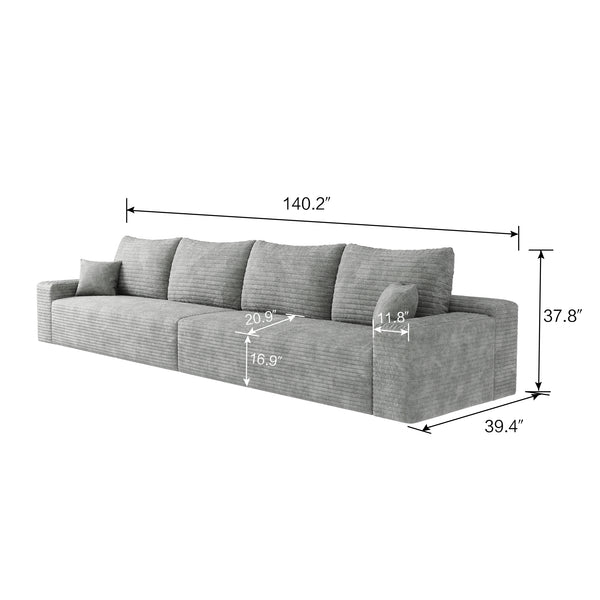 English Elm 140" Plush Cloud Sectional Sofa with Corduroy Upholstery, Deep Seat Modular Design, No Assembly Needed Grey W2824S00047