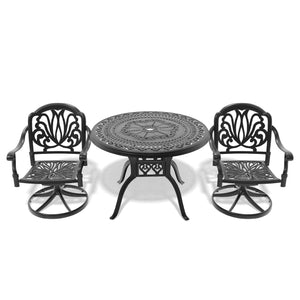 English Elm 3-Piece All-Weather Cast Aluminum Dining Set With Swivel Chairs & Stylish Round Table For Two W1710S00268