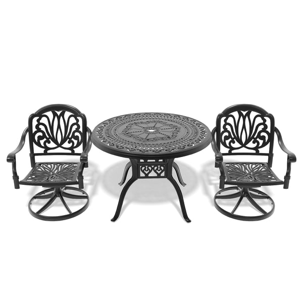 English Elm 3-Piece All-Weather Cast Aluminum Dining Set With Swivel Chairs & Stylish Round Table For Two W1710S00268