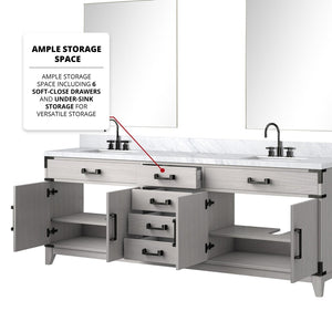 English Elm White Oak Double Vanity Set 84" With Carrara Marble Top, Chrome Faucets, & 36" Matching Mirrors B2731S01881-GIGA