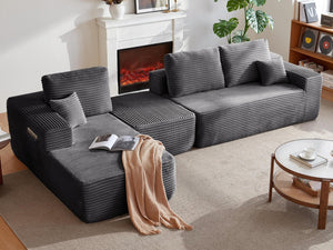 English Elm 104" Cloud Modular Sectional Plush Corduroy Deep Seating Sofa with Built-in Pockets W3975S00037