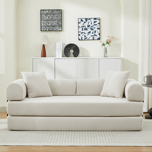 English Elm Folding Sofa Bed Corduroy Convertible 78.5" 3-Seater to Bed No-Assembly Foam Spring Comfort Beige W2915P343899