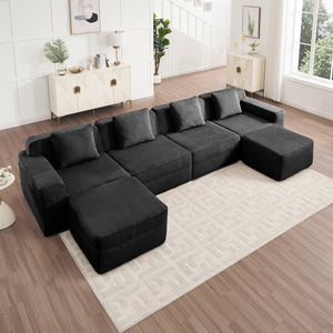 English Elm Modular U-Shaped 4-Seat Sectional Sofa With Movable Ottomans & Plush Pillows, Cloud-Like Comfort W3041S00329