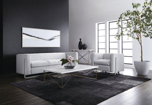 Sunpan Skyy Coffee Table - Elegant Carrara Marble Design with Antique Brass Frame for Modern Spaces Rectangular - 55W x 31.5D x 15H