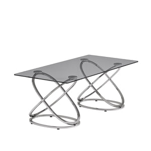 English Elm 31.50'' Sculptural Chrome Ring Base Coffee Table Gray Tempered Glass Luxury Living Room W757P412775