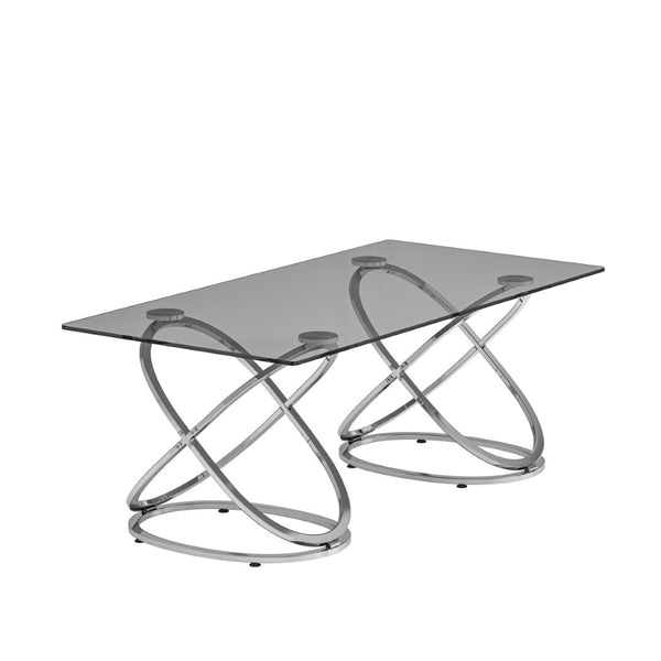English Elm 31.50'' Sculptural Chrome Ring Base Coffee Table Gray Tempered Glass Luxury Living Room W757P412775