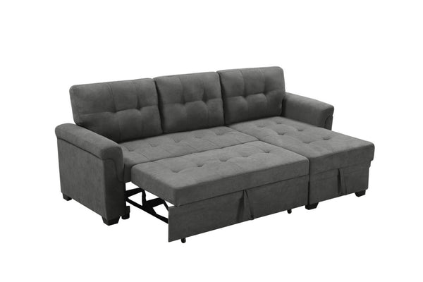 English Elm Jardin Reversible L-shaped Sectional Sleeper Sofa with Chaise Storage and Tufted Fabric Gray B2749S00175