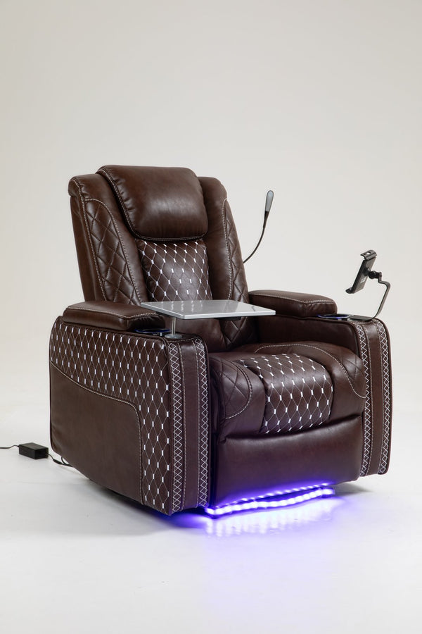 English Elm Power Zero Gravity Recliner with USB Cup Holders, LED Reading Light, Leather match, Infinite Recline Brown W547P164339