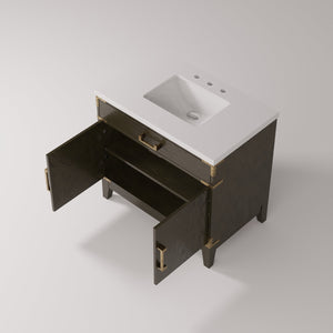 English Elm Brown Oak Single Bath Vanity With Cultured Marble Top - 36" W, Elegant Design & Ample Storage B2731P259776