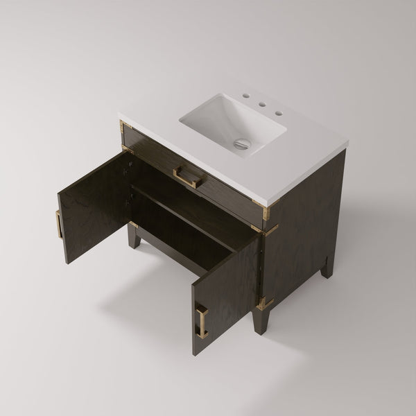 English Elm Brown Oak Single Bath Vanity With Cultured Marble Top - 36" W, Elegant Design & Ample Storage B2731P259776