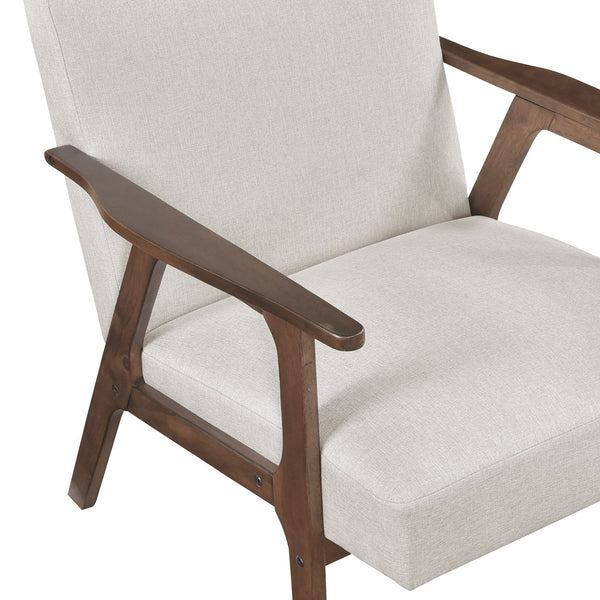 English Elm Modern Mid-Century Accent Chair Walnut Frame with Textured Linen Upholstery and Cushioned Seat Comfortfulness Beige 26.5 L x 23.5 W x 10 H B011P308028