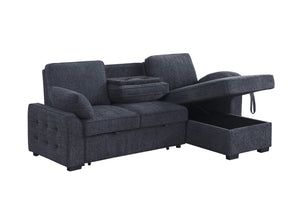 English Elm Marcello Chenille Sleeper Sectional with Reversible Chaise Storage and Charging Console Charcoal B2749S00162