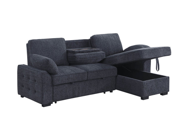 English Elm Marcello Chenille Sleeper Sectional with Reversible Chaise Storage and Charging Console Charcoal B2749S00162
