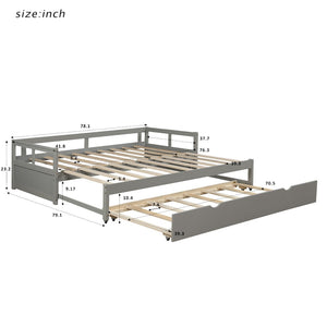 English Elm Extending Wood Daybed with Pull Out Trundle Twin to King Espresso Guest Room Bed WF194887AAE