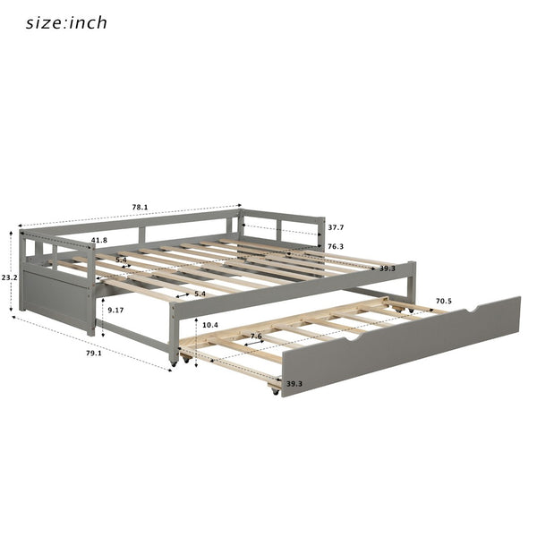 English Elm Extending Wood Daybed with Pull Out Trundle Twin to King Espresso Guest Room Bed WF194887AAE