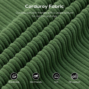 English Elm L-Shaped Convertible Sectional Sofa with Memory Foam, Steel Frame, No Assembly, Corduroy Comfort Green W2959S00015