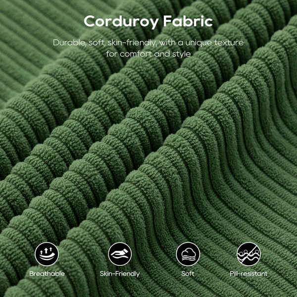 English Elm L-Shaped Convertible Sectional Sofa with Memory Foam, Steel Frame, No Assembly, Corduroy Comfort Green W2959S00015